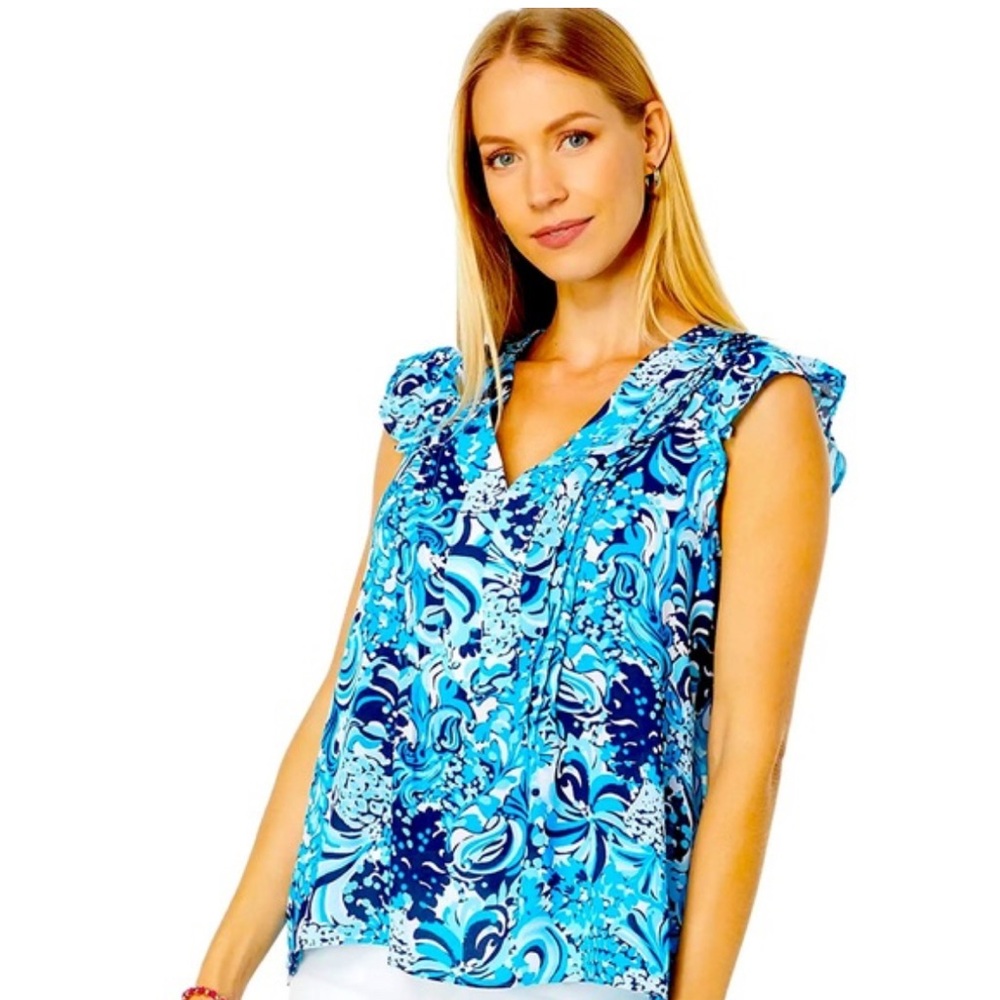 Lilly Pulitzer Joan Top in "Resort White Mermazing" Print Size XXS